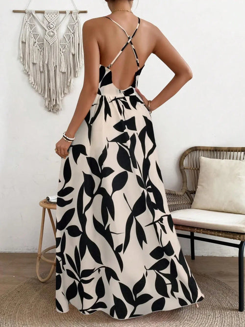 Boho Leaf Print Maxi Dress