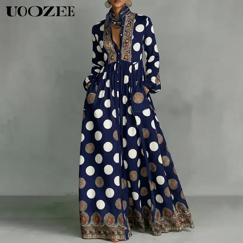 Bohemian Polka Dot Maxi Dress