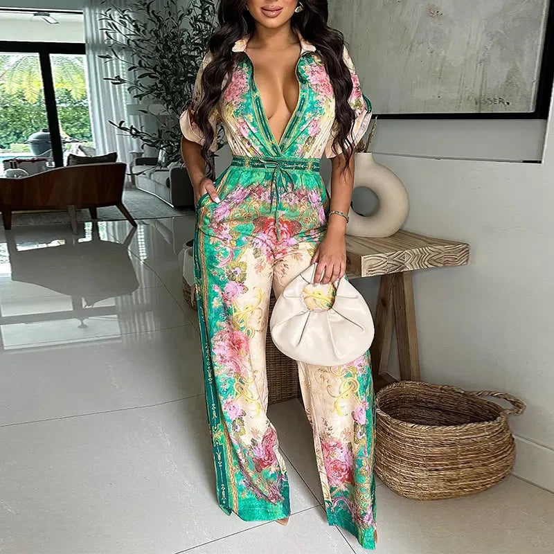 Vintage Floral Wide Leg Jumpsuit