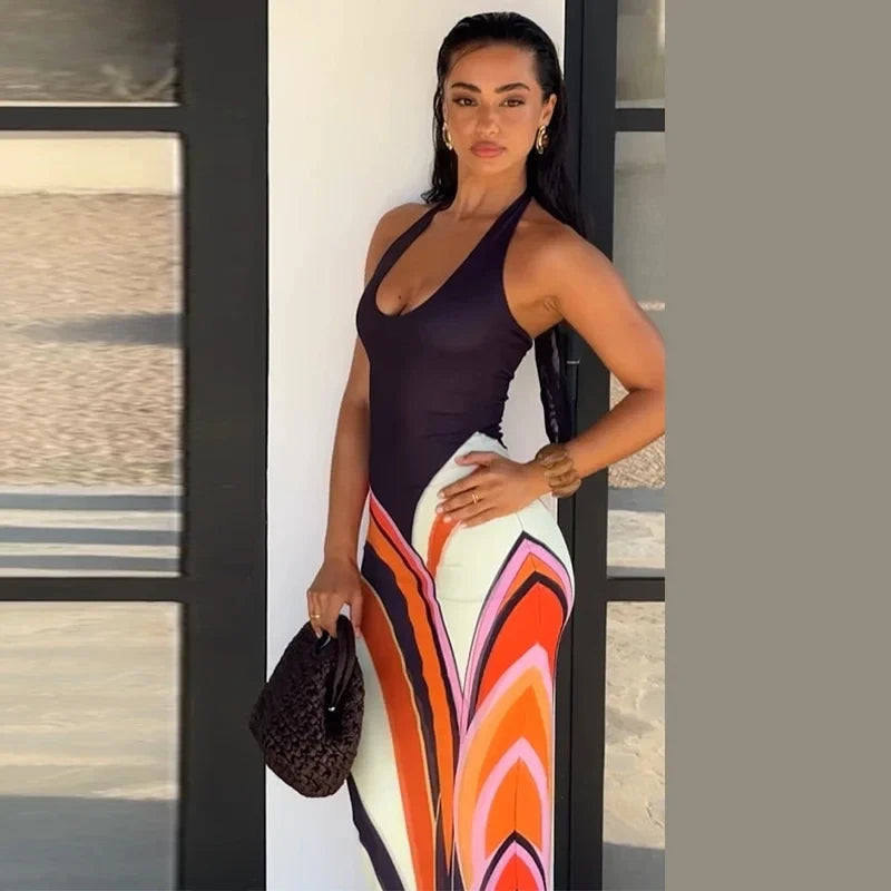 Sleeveless V-Neck Beach Maxi Dress