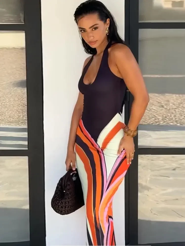 Sleeveless V-Neck Beach Maxi Dress