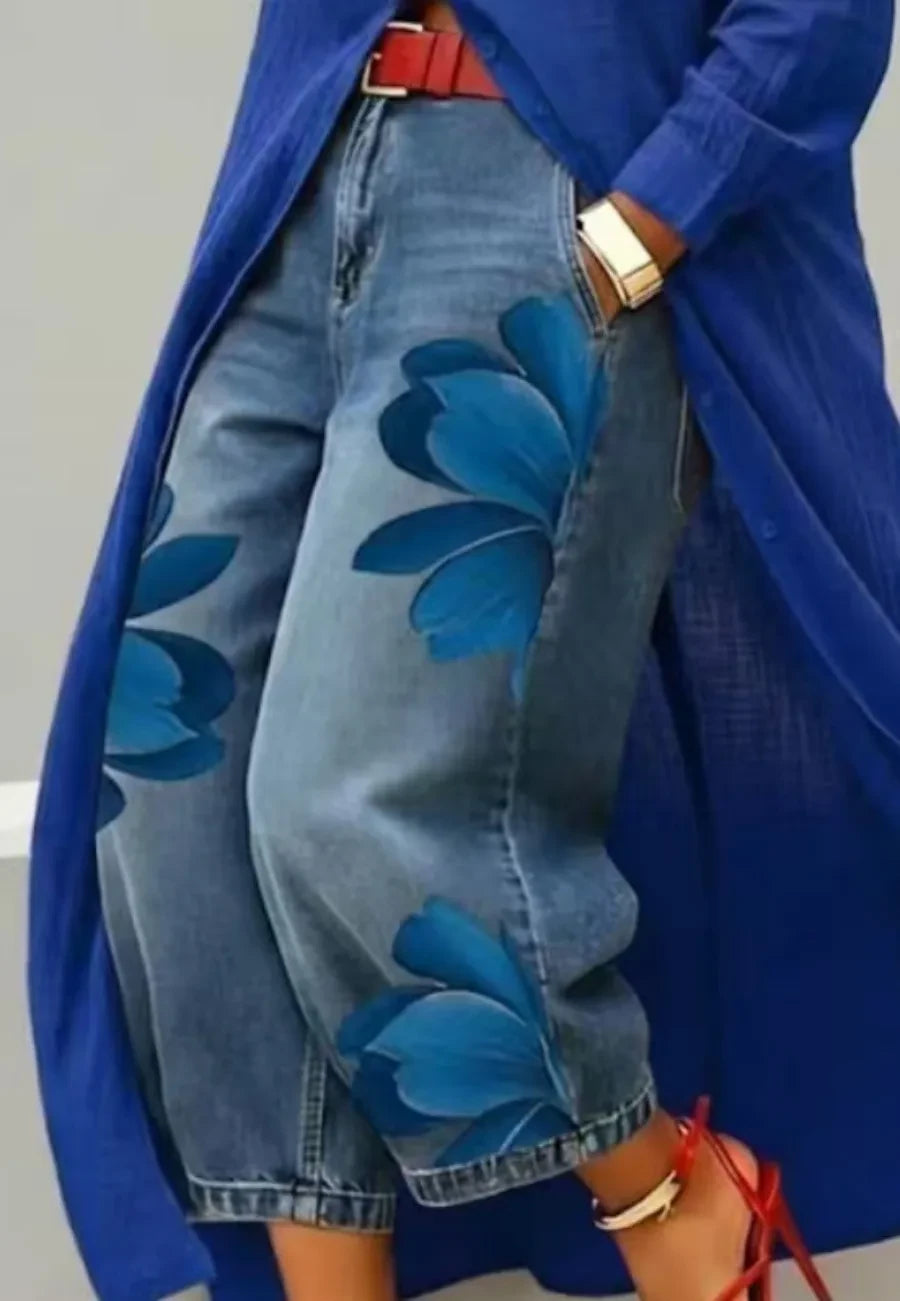Floral Print Wide Leg Jeans