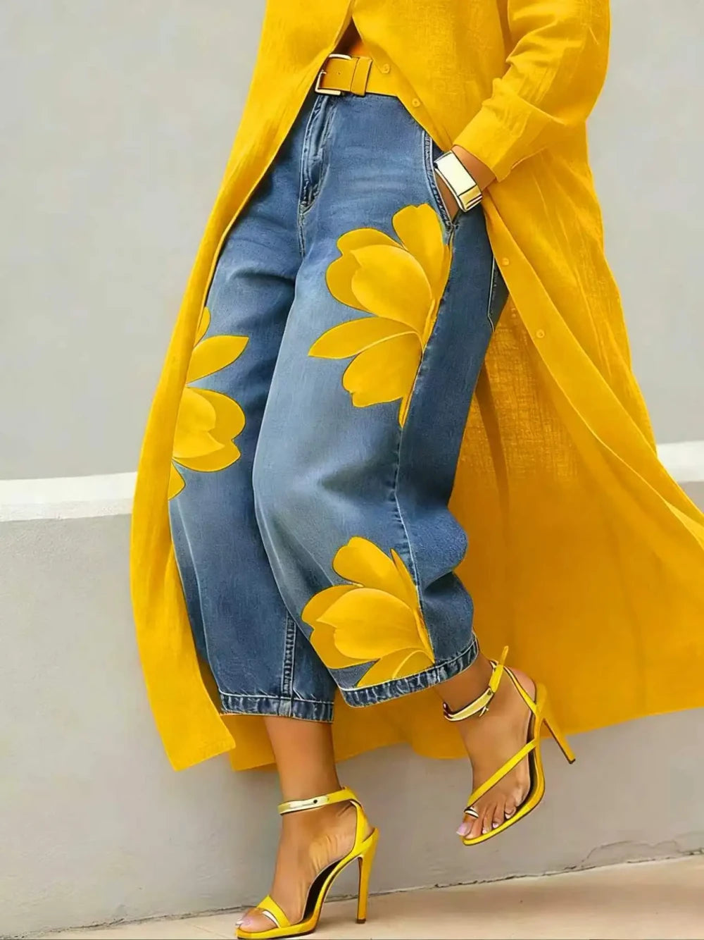 Floral Print Wide Leg Jeans