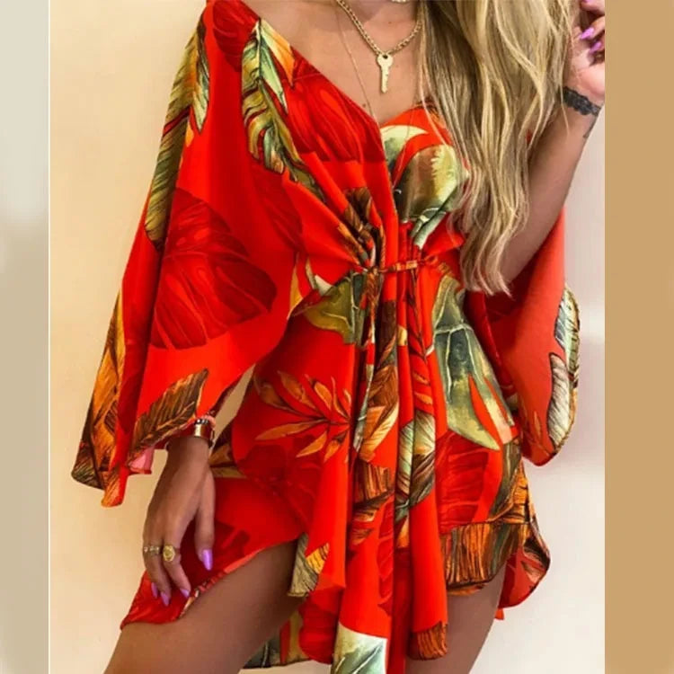 Floral Print Bohemian Mini Dress