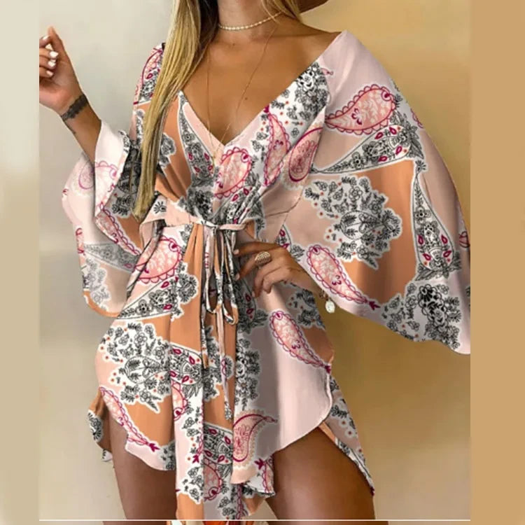 Floral Print Bohemian Mini Dress
