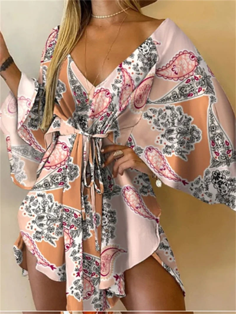 Floral Print Bohemian Mini Dress